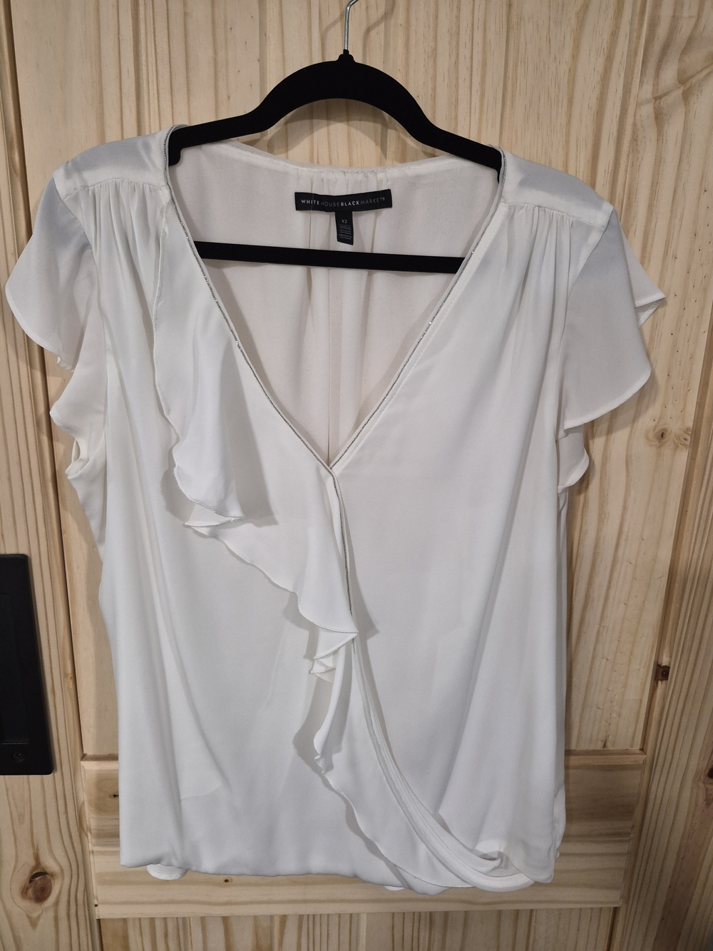 White House Black Market Ivory Ruffle Wrap-Front Blouse